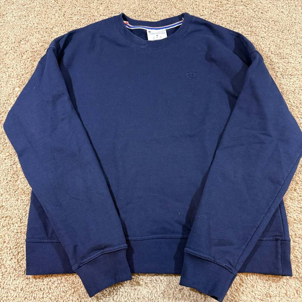 Champion Crewneck Sweatshirt Mens Medium Navy Blue Embroidered Logo Pullover